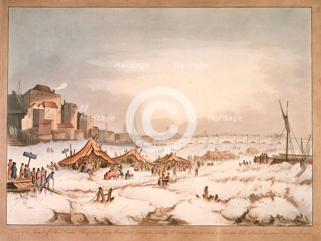 View of the frozen River Thames off Three Cranes Wharf, London, 1814. Creator: Unknown.