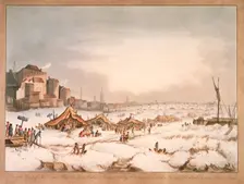 View of the frozen River Thames off Three Cranes Wharf, London, 1814. Creator: Unknown