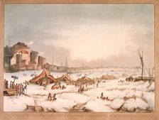 View of the frozen River Thames off Three Cranes Wharf, London, 1814. Creator: Unknown