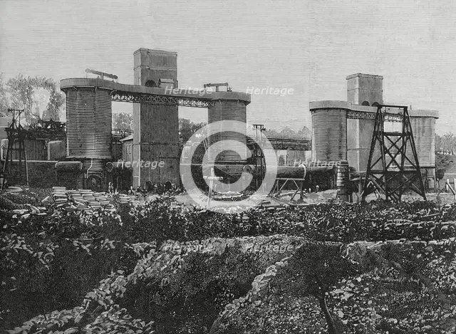 View of the furnaces, iron foundry known as 'La Mudela', Spain, 1883. Creator: Bernardo Rico.