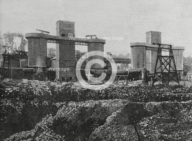View of the furnaces, iron foundry known as 'La Mudela', Spain, 1883. Creator: Bernardo Rico.