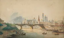 View of the Kremlin and Moskvoretsky bridge from the Moskva River embankment , 1870