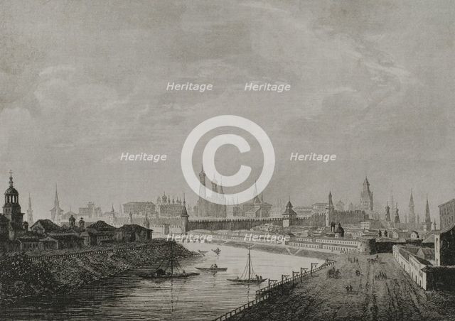 View of the Kremlin and the Moskva river, Moscow, Russia, 1839. Creator: Augustin François Lemaitre.