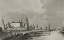 View of the Kremlin from the Stone Bridge, Moscow, Russia, 1839. Creator: Samuel Cholet
