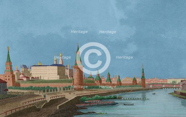 View of the Kremlin from the Stone Bridge, Moscow, Russia, 1839.  Creator: Augustin François Lemaitre.