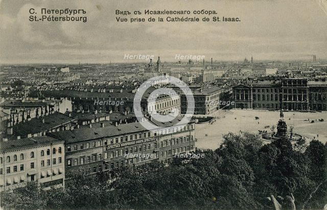 View of the Hotel Astoria from the Saint Isaac's Cathedral in St. Petersburg, 1910s.