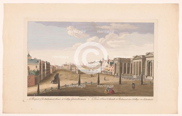 View of the House of Parliament on College Green Square in Dublin
, 1753. Creators: Fabr. Parr, James Mason.