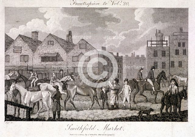 View of the horse fair at Smithfield Market, London, 1802. Artist: Charles Pye