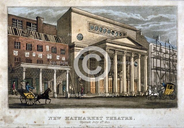 View of the Haymarket Theatre, Westminster, London, 1821.                                            Artist: James Findlay