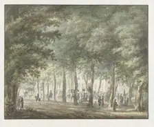 View of the Haarlemmerhout, with a crowd of people in front of the Heerenlogement, 1773-1815. Creator: Hermanus van Brussel