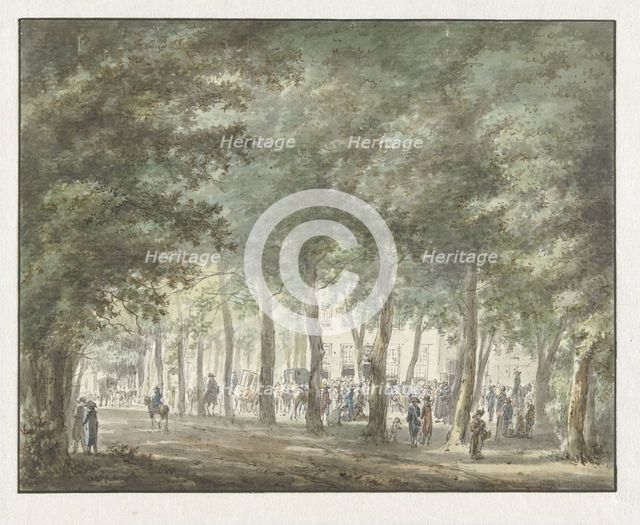 View of the Haarlemmerhout, with a crowd of people in front of the Heerenlogement, 1773-1815. Creator: Hermanus van Brussel.