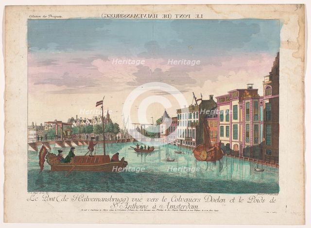 View of the Halvemaansbrug over the Amstel in Amsterdam, 1755-1779. Creator: Johann Friedrich Leizelt.