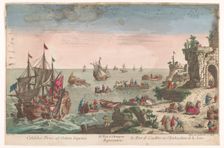 View of the harbour in Caudebec near the mouth of the Seine River, 1745-1775. Creator: Anon
