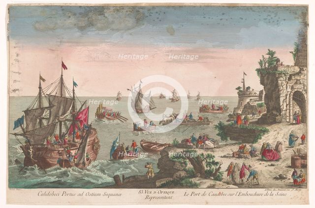 View of the harbour in Caudebec near the mouth of the Seine River, 1745-1775. Creator: Anon.