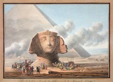 View of the head of the Sphinx and the Pyramid of Khafre, Giza, Egypt, c1790. Creator: Louis-Francois Cassas