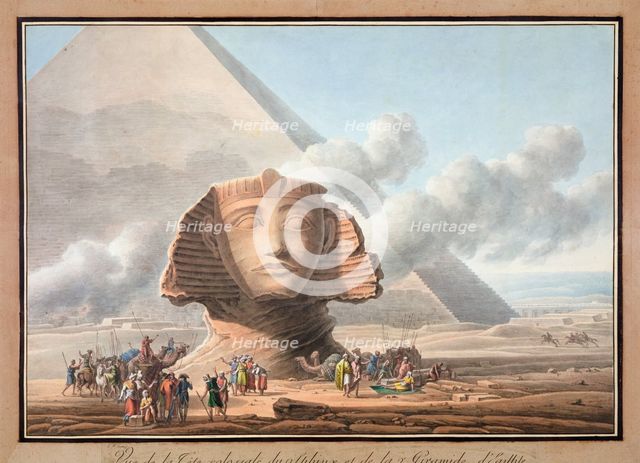 View of the head of the Sphinx and the Pyramid of Khafre, Giza, Egypt, c1790. Creator: Louis-Francois Cassas.