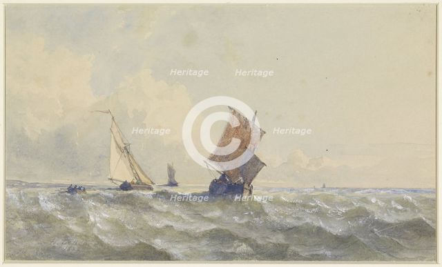 View of the high seas, on which there are three sailing ships, 1852. Creator: Henri le Hon.