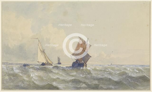 View of the high seas, on which there are three sailing ships, 1852. Creator: Henri le Hon.