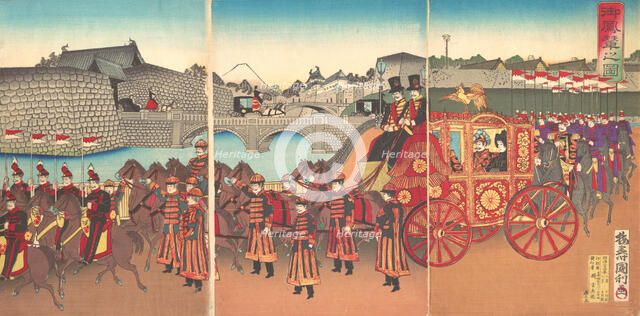 View of the Imperial Carriage, 1889 (Meiji 22)., 1889. Creator: Kunitoshi.