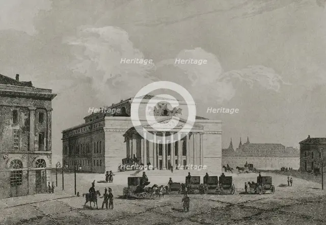 View of the Imperial Theatre or Bolshoi Theatre, Moscow, Russia, 1839. Creator: Augustin François Lemaitre.