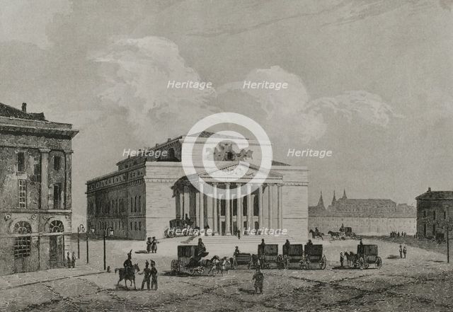 View of the Imperial Theatre or Bolshoi Theatre, Moscow, Russia, 1839. Creator: Augustin François Lemaitre.