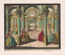 View of the interior of a palace, with several richly dressed ladies and gentlemen, 1684-1756. Creator: Martin Engelbrecht