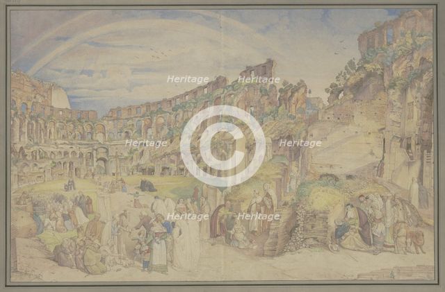 View of the interior of the Colosseum in Rome with scenes from Italian folk life, 1826. Creator: Johann Anton Ramboux.