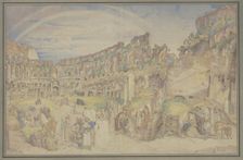 View of the interior of the Colosseum in Rome with scenes from Italian folk life, 1826. Creator: Johann Anton Ramboux