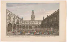 View of the interior of the Royal Exchange in London, 1745-1753. Creator: Thomas Bowles