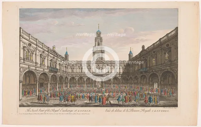 View of the interior of the Royal Exchange in London, 1745-1753. Creator: Thomas Bowles.