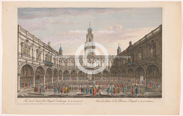 View of the interior of the Royal Exchange in London, 1745-1753. Creator: Thomas Bowles.