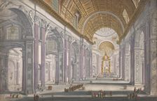 View of the interior of the St. Peter's Basilica in Vatican City, 1700-1799. Creator: Anon