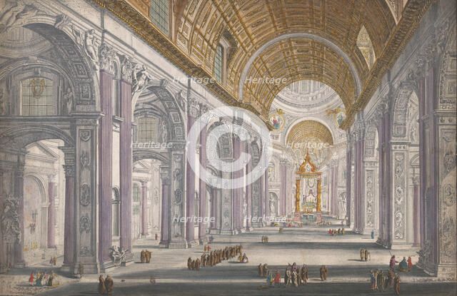View of the interior of the St. Peter's Basilica in Vatican City, 1700-1799. Creator: Anon.