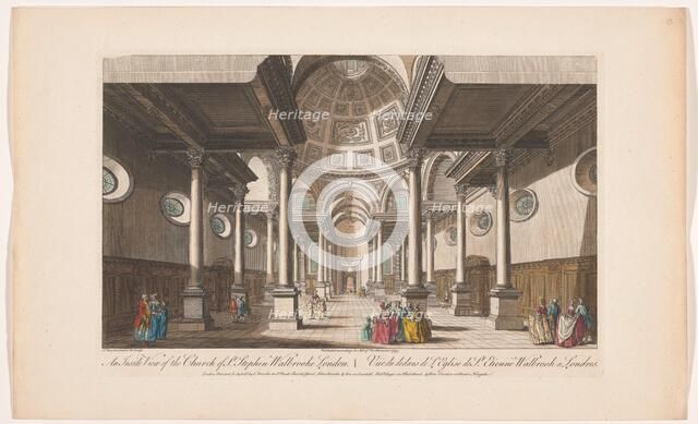 View of the interior of the Saint Stephen Walbrook church in London, 1753. Creator: Thomas Bowles.