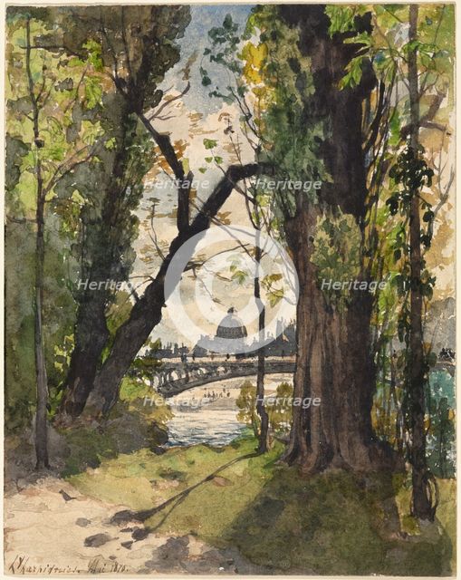 View of the Institut de France from the Foot of the Pont Royal, 1870. Creator: Henri Joseph Harpignies (French, 1819-1916).