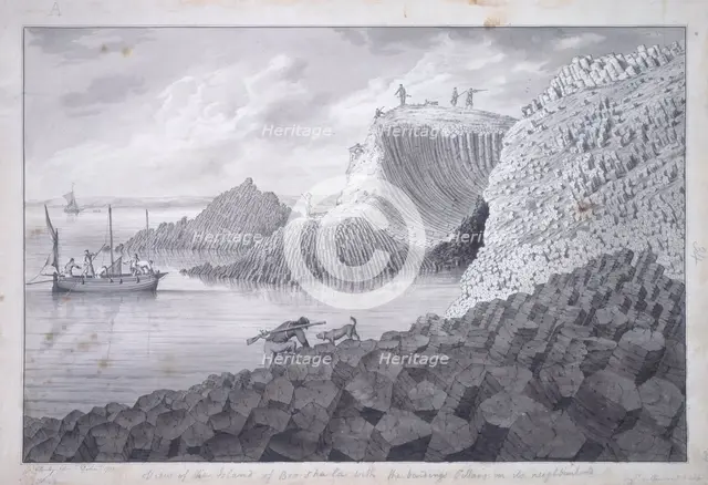 'View of the island of Bou Shala with the bending pillars in its neighbourhood', 1772. Creator: Thomas Pennant.