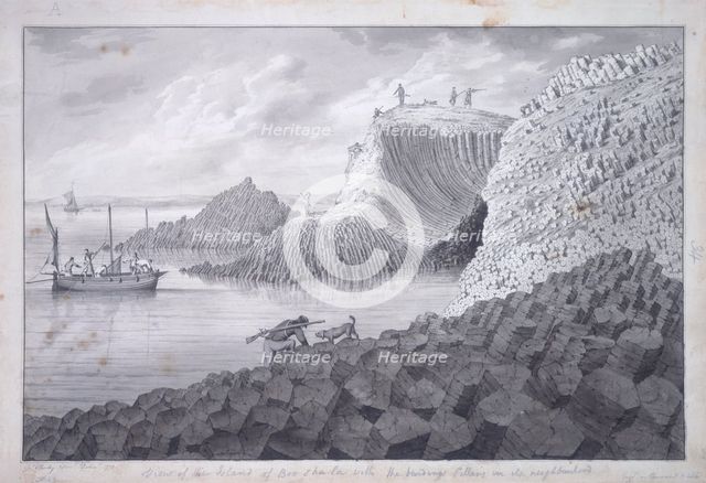 'View of the island of Bou Shala with the bending pillars in its neighbourhood', 1772. Creator: Thomas Pennant.