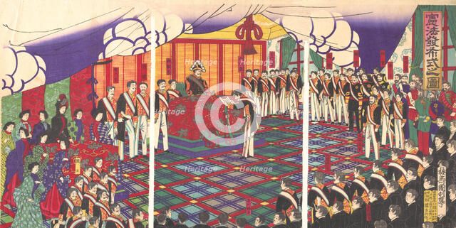 View of the Issuance of the Constitution, March 1889. Creator: Kunitoshi.