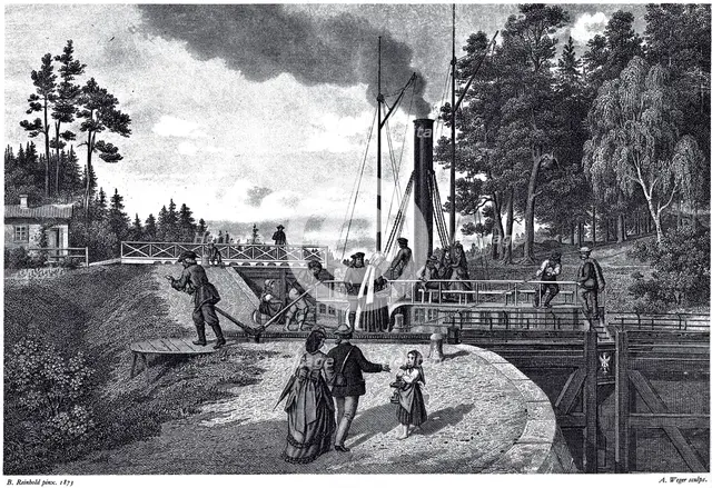 View of the Juustila Lock in Finland, 1873. Artist: Weger, August (1823-1892)