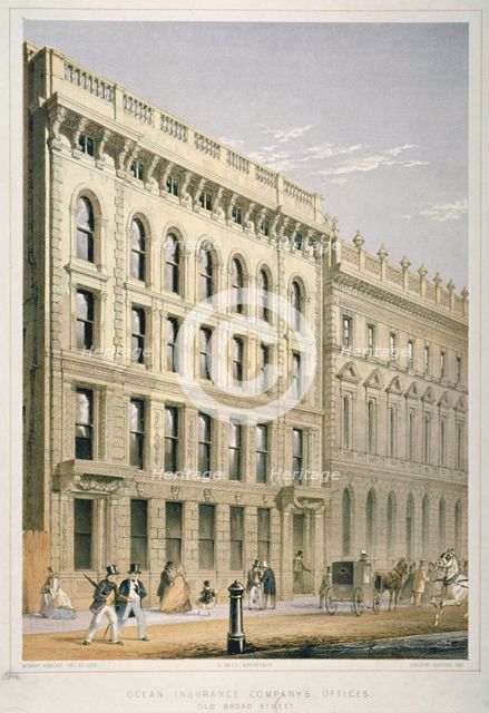 View of the Ocean Insurance Company's Offices, Old Broad Street, City of London, 1864. Artist: Robert Dudley