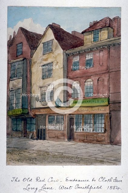 View of the Old Red Cow Inn in Long Lane, Smithfield, City of London, 1854.    Artist: Anon