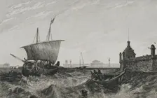 View of the old Stock Exchange building and glimpse of Peter and Paul Fortress..., 1839. Creator: Augustin François Lemaitre