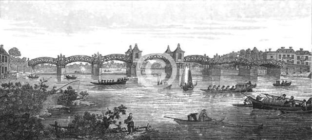 ''View of the Old Wooden Bridge at Hampton Court, constructed 1753', 1890. Creator: Unknown.