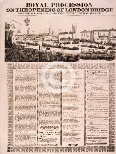 View of the opening of London Bridge, 1831. Artist: Anon