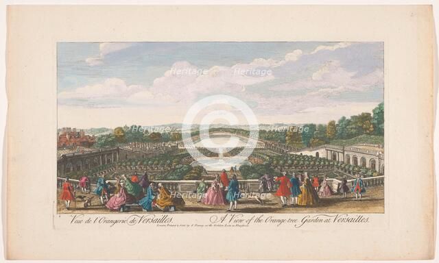 View of the orange trees in front of the Orangerie of the Palace of Versailles, 1700-1761. Creator: Unknown.