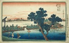 View of the Lotus Pond at Shinobugaoka (Shinobugaoka hasuike no zu), from the series..., c. 1831. Creator: Ando Hiroshige