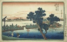 View of the Lotus Pond at Shinobugaoka (Shinobugaoka hasuike no zu), from the series..., c. 1831. Creator: Ando Hiroshige