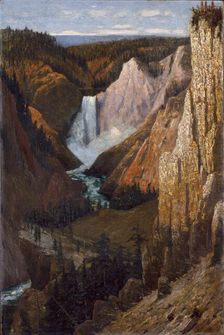 View of the Lower Falls, Grand Canyon of the Yellowstone, 1890. Creator: Grafton Tyler Brown