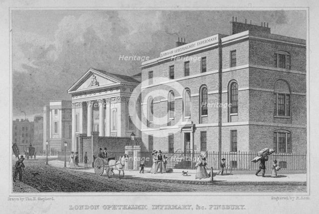 View of the London Opthalmic Infirmary, Blomfield Street, City of London, 1830.                      Artist: R Acon