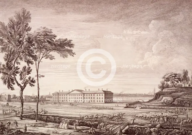 View of the London Hospital in Whitechapel Road, 1753. Artist: Jean Baptiste Claude Chatelain